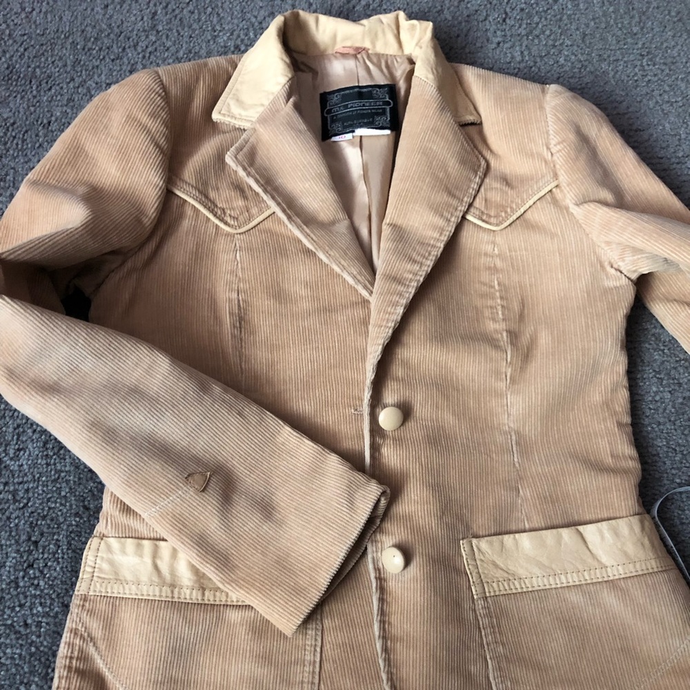 🍁MS PIONEER VINTAGE LEATHER CORDUROY TAN BLAZER🍁